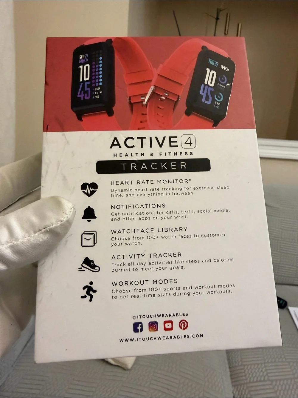 NEW iTouch Active 4 Smartwatch Fitness Tracker Coral Red iOS Android Waterproof
